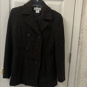 Jones New York Sport Women's Dark Brown Peacoat with orange fabric.